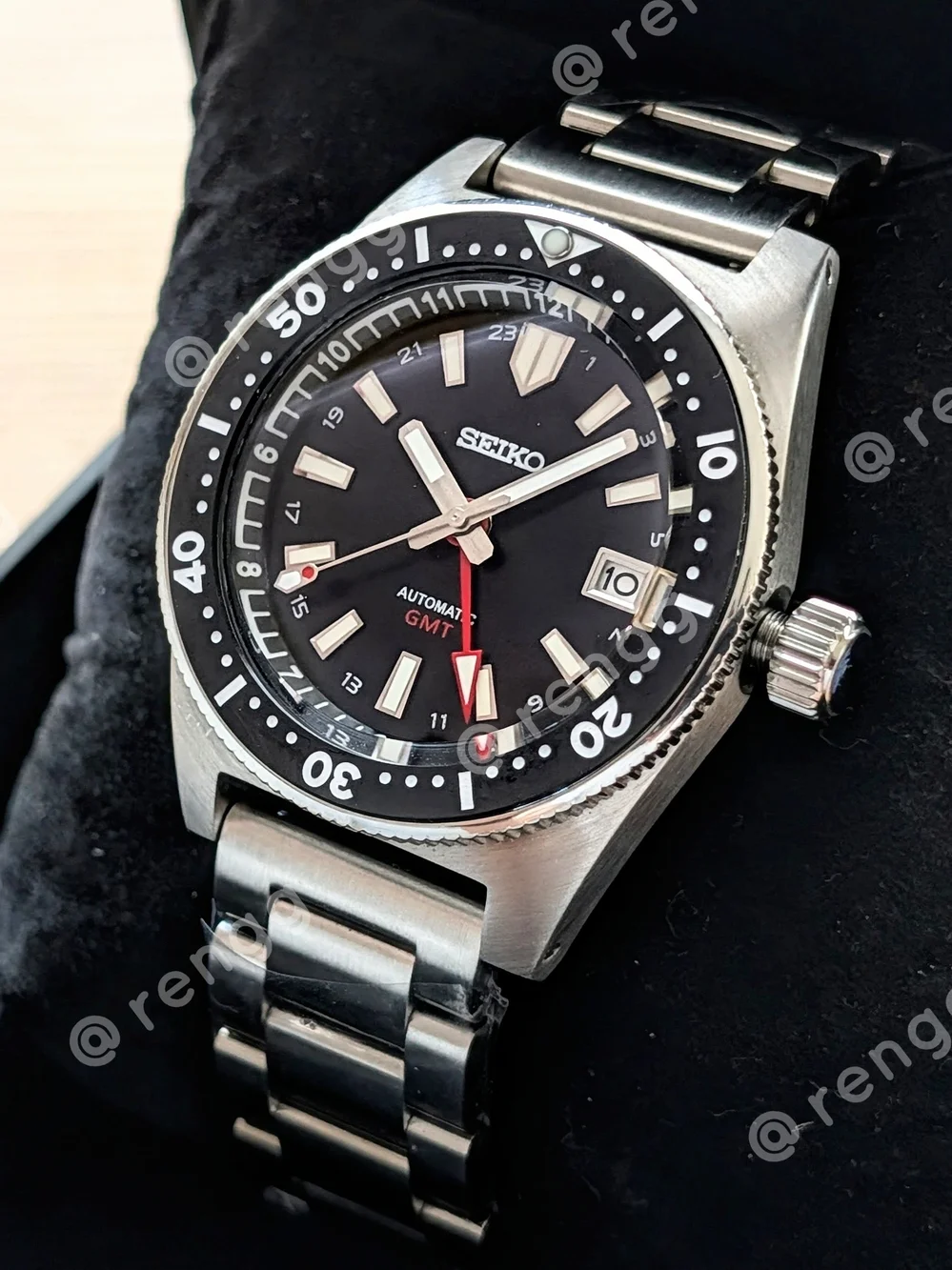 Seiko Men's Automatic 62mas GMT Stainless Steel Mod Watch Black Sapphire 24jewel